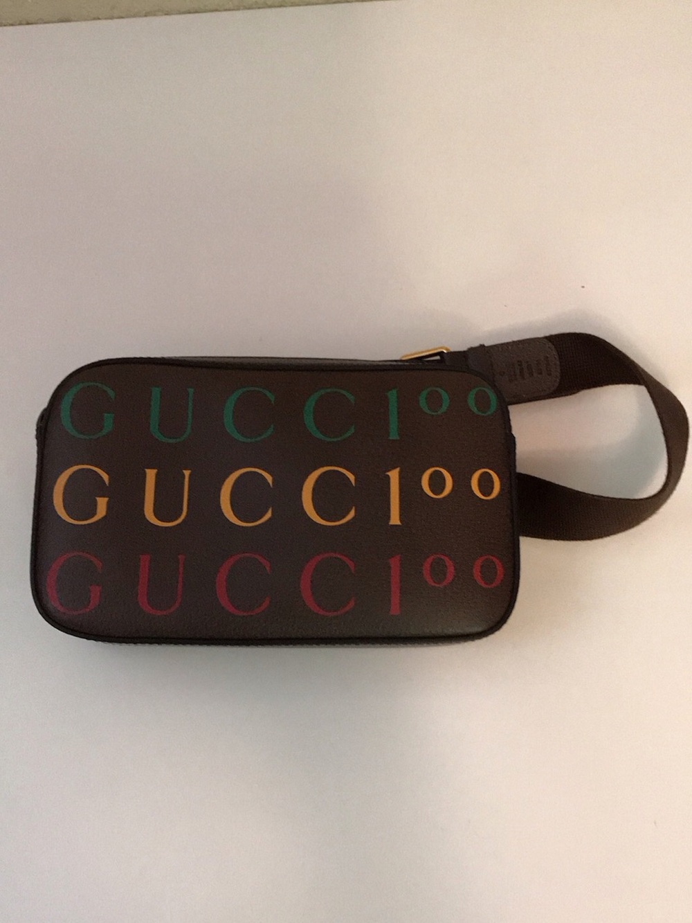 Gucci Brown Belt Bag with Multicolor Logo Print